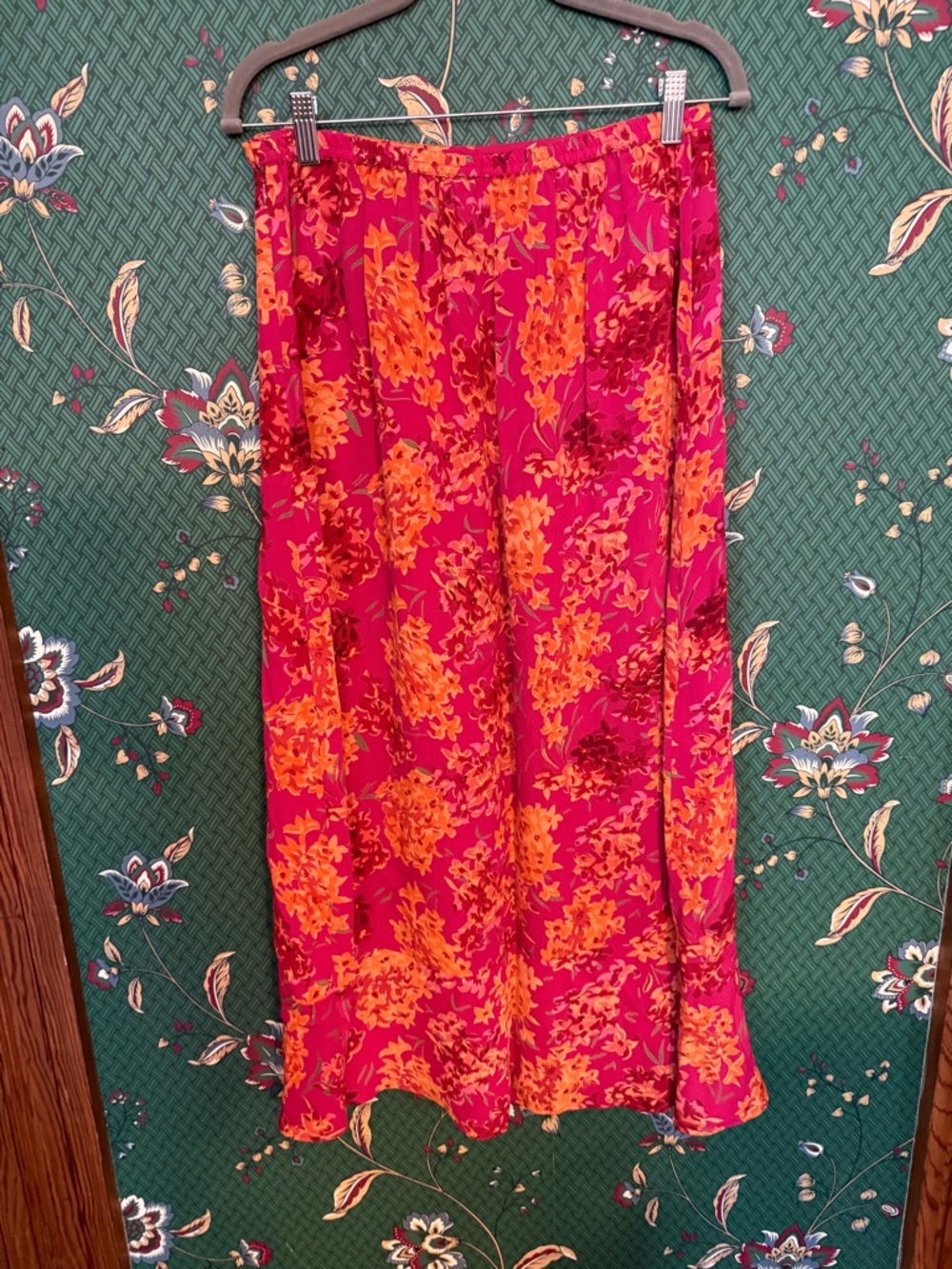JM by Jessica Moore Vintage Inspired Bright Pink & Orange Floral Midi Skirt - Picture 4 of 5
